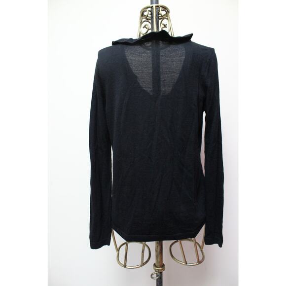 Sezane Kim Black Ruffle Wool V Neck Sweater Jumper Size Medium - Picture 5 of 6